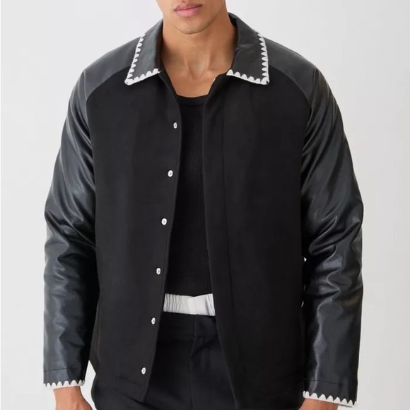 New FAUX SUEDE AND PU‎ SLEEVE HARRINGTON JACKET - Picture 1 of 7